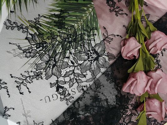 Μαύρο Floral ελαφρύ γαλλικό ύφασμα δαντελλών Chantilly