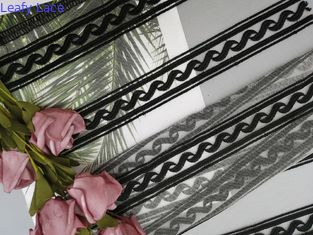 Νάυλον γραμμικό γεωμετρικό μαύρο κεντημένο ύφασμα δαντελλών