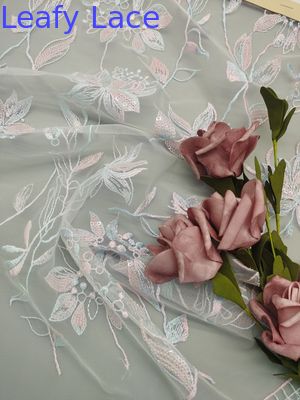 Leafy Embroidered Star Lace Fabric Mesh Piece Dye For Wedding Dress