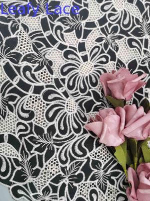 Laser Floral Pattern Embroidered Lace Fabric In Black White Two Tone 114cm