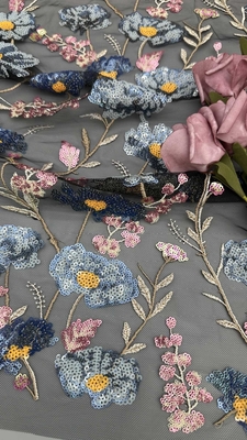 49 Inches Width Floral Sequin Embroidered Fabric Medium Durability