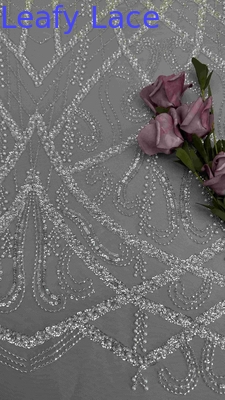 Pearls And Tulle Mesh Fabric Embroidery Fabric For Evening Dress Garment Brands Garment Factories