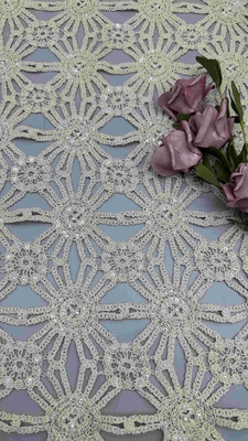 Hot Sale 100% Cotton Off White Beaded Embroidery Full Width Fabric For Party Dress For Fashion
