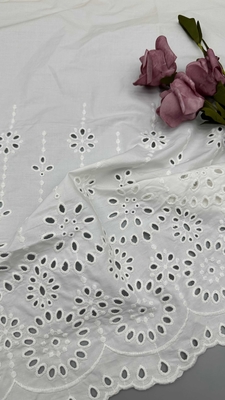 White 100% Cotton Laser Out  Floral Embroidered Cotton Fabric By The Yard For Fashion Women Dress