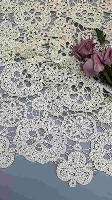 100% Cotton Ivory Floral Elegant Design Soft-Handfeel Embroidered Lace Fabric Full Width For Fashion Clothing