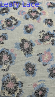 Full Width Embroidery Fabric With Colorful Beaded Floral Patterns On 100% Rayon Ground Fabric For Fashion Evening Dress