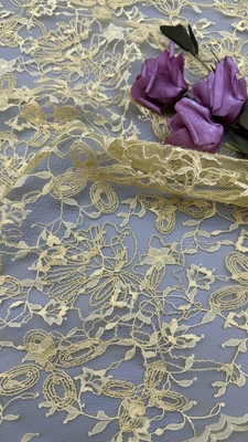 Yellow Durable and Elegant Embroidery Luxary Flower Embroidery Fabric Lace Fabric Wedding Birthday Occasions