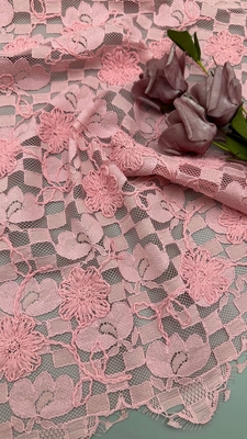 Leafy Pink Plaid Embroidery Durable And Elegant Luxary Knit Embroidery Fabric Lace Fabric Wedding Birthday Occasions Sequin Plaid Beaded Fabric
