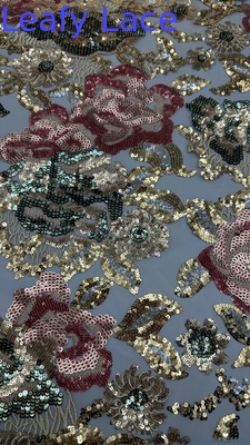 Leafy Sequin Embroidery Fabric Durable And Elegant Colorful Sequin Embroidery Lace