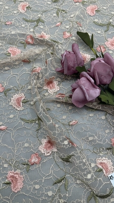 100% Cotton Embroidery Lace Fabric Floral Elegent Embroidery Fabric For Party  Dress