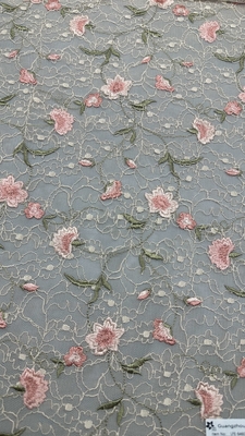 100% Cotton Embroidery Lace Fabric Floral Elegent Embroidery Fabric For Party  Dress
