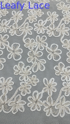 Luxury Corded Embroidered Lace Fabric Leafy Embroidery Fabric