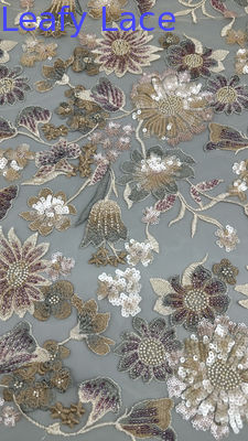 Evening Dresses Polyester Beaded Embroidery Fabric Sequin Lace Spandex