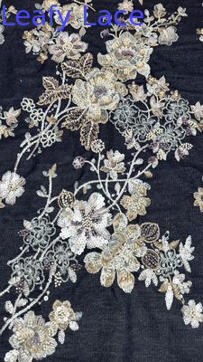 Beaded Embroidery Fabric Shining Sequin Floral Lace Fabric Party Fabric