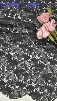Black Leafy Embroiedered Fabric with Laser irregular Edges Sheer Romantic Lace for Wedding Veils and Dresses
