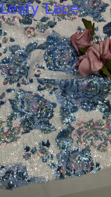 100% Polyester Colorful Sequin Embroidered Fabric Floral Luxury French Style