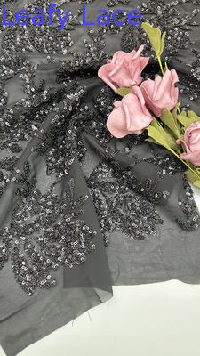 Black Shimmering Sequin Luxury Fabric For Gowns Body-Hugging Evening Embroidered Fabric