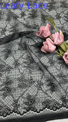 Black Embroidered Lace Fabric Hollow-up Floral Sequin Laser for Party Dresses Clothing