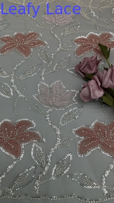 Beaded Floral Embroidered Lace Fabric Hollow-up Mesh Polyester for Evening Dresses
