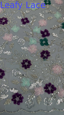 Colorful Butterfly Floral Embroidered Lace Fabric Mesh for New Collection Evening Gown