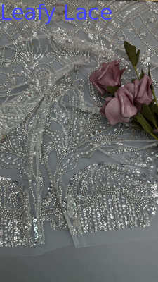 Beaded Pearl Embroidered Lace Fabric Polyester For New Season Evening Dresses