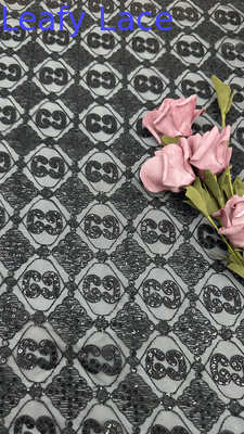 Leafy Embroideded Lace Fabric Blace Mesh Ground Special Design For Dinner Gowns