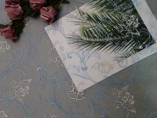 49" Bule Tulle Foil Coated Embroidered Mesh Lace Fabric
