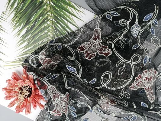 Female Dresses Floral Embroidered Lace Fabric For Lady Garment