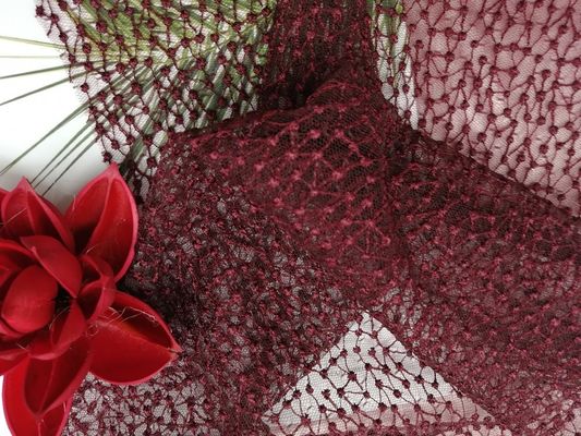 Bedding Articles Mesh Embroidered Wine Red Polka Dot Tulle Fabric