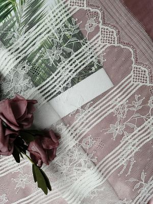 Scallop Polyester White Eyelash Lace Trim Fabric For Bridal Dress