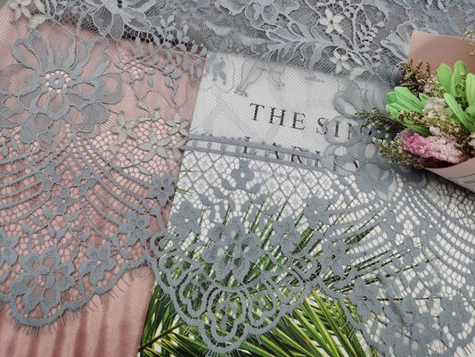 Grey Eyelash Scallop Edge Lace Fabric For Lady Evening Dress