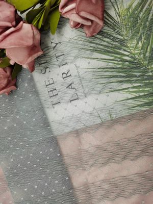 Grey Polyester Crinckle Mesh Pleated Lace Fabric For Little Girl Dress