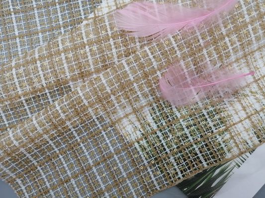 Khaki Mesh Corded Sequin Embroidered Fabric Girl Dress Lace Fabric