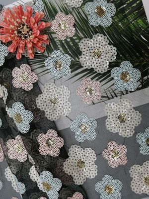 Floral Embroidered Sequin Lace Fabric