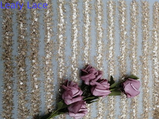 Lady Dress Decoration 60 Yards Linear Embroidered Sequin Lace Fabric