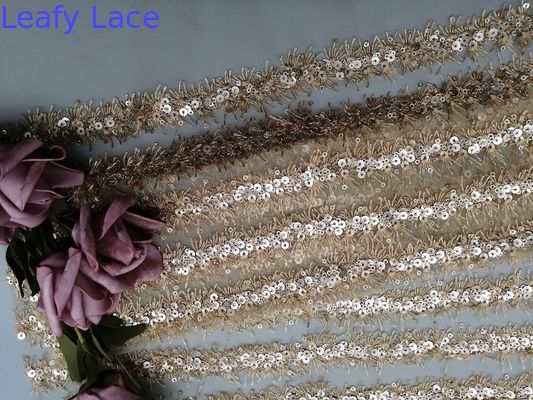Lady Dress Decoration 60 Yards Linear Embroidered Sequin Lace Fabric