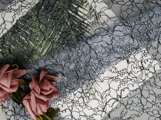 Blue Floral Cord Lace Embroidery Lightweight Corded Lace Party Fabric