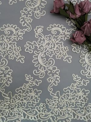 Ivory Poly Embroidery Crochet Lace Fabric For Girl Dress
