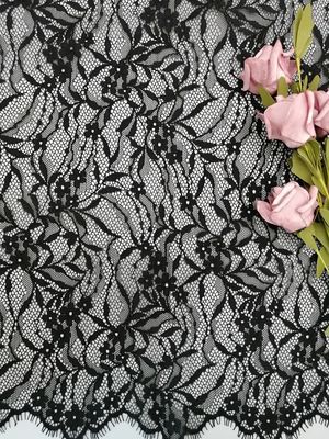 Black French Chantilly Lace Fabric Light Eyelash Lace Fabric With Scallop