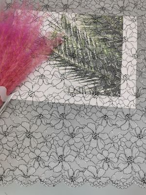 142CM All Over Swiss Floral Polyester Lace Trim Silver Contrast Embroidery
