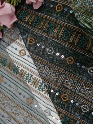 Geometric Pattern Lace Colored Embroidery Fabric Sequin Voile