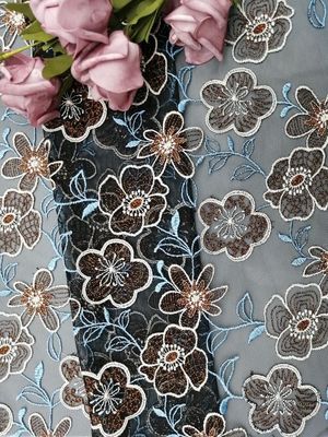 Floral Lace Colored Embroidery Fabric Women Garment Cloth