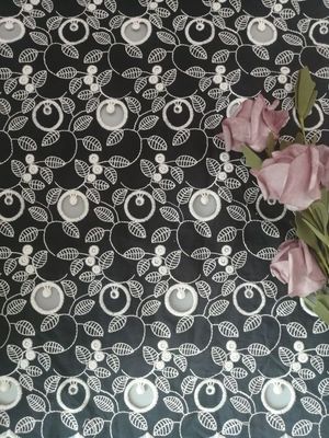 100% Cotton Voile Embroidered Eyelet Fabric Two - Tone Lace