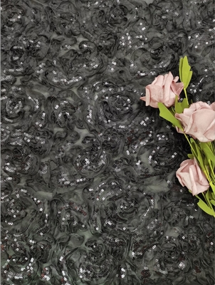 Black Embroidered Lace Fabric High End Sequin For Evening Dress