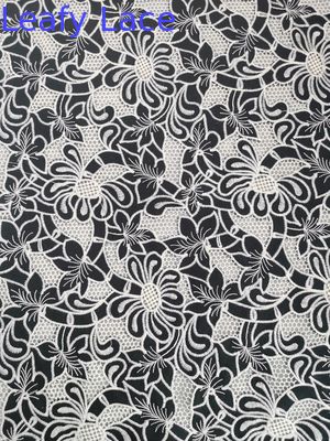 AZO Free Tulle Mesh Printed Lace Fabric Black Ground White Flocking