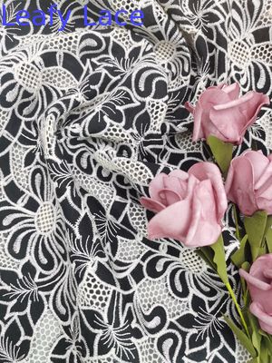 AZO Free Tulle Mesh Printed Lace Fabric Black Ground White Flocking