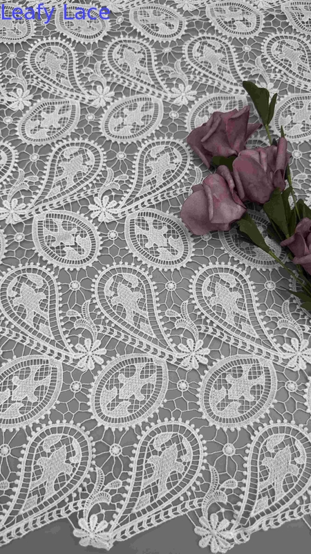 100% Poly Off White Cashew High Quality Chemical Embroidered Lace Fabric For Women Clothing