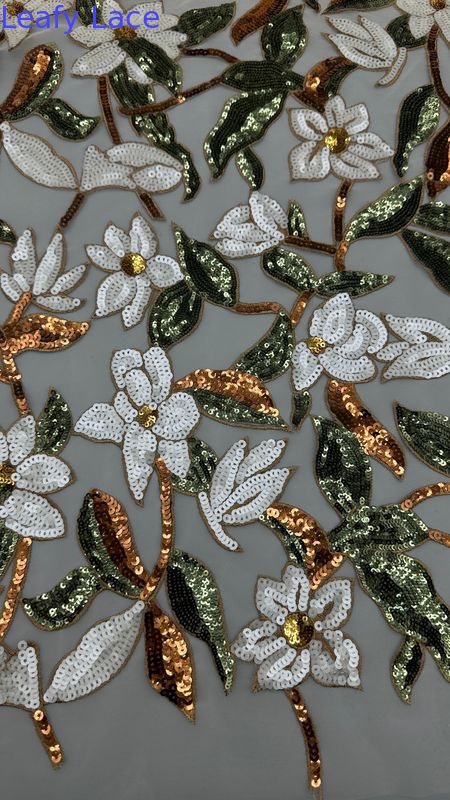 Delicate Floral Mesh Sequin Embroidered Fabric  For Home  Decoration Lady garment
