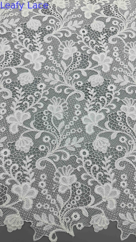 Full Width Chemical Embroidery Fabric In White Floral Patterns Corded Textures For Fashion Women Clothing