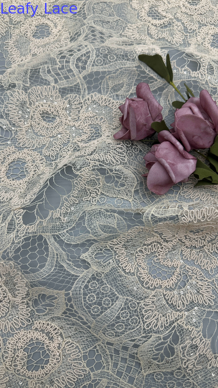 Leafy Sequin Embroidery Lace Fabric Fabric Durable and Elegant Embroidery Lace Fabric Wedding Party Occasions Embroidery Fabric